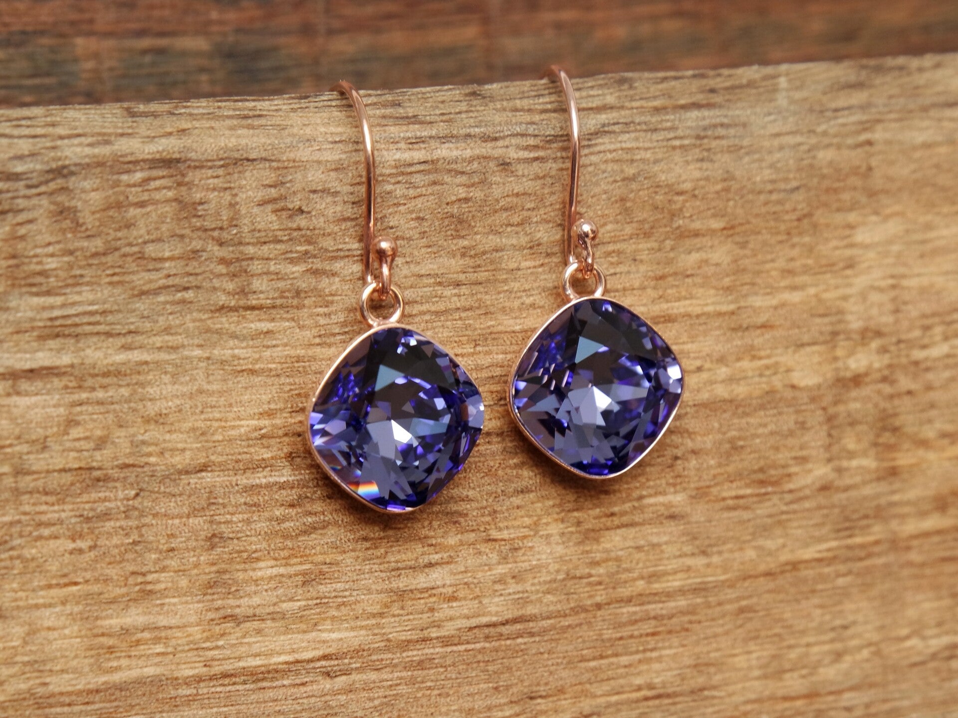 Oorbellen Tanzanite Square, rosé- verguld