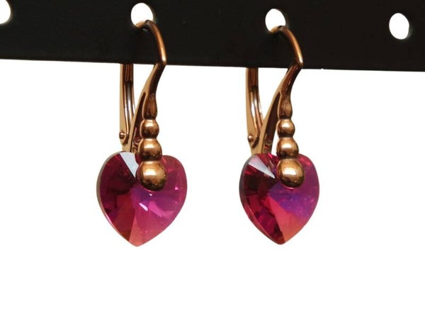 Fuchsia Hart Gesloten Oorbellen, rosé verguld