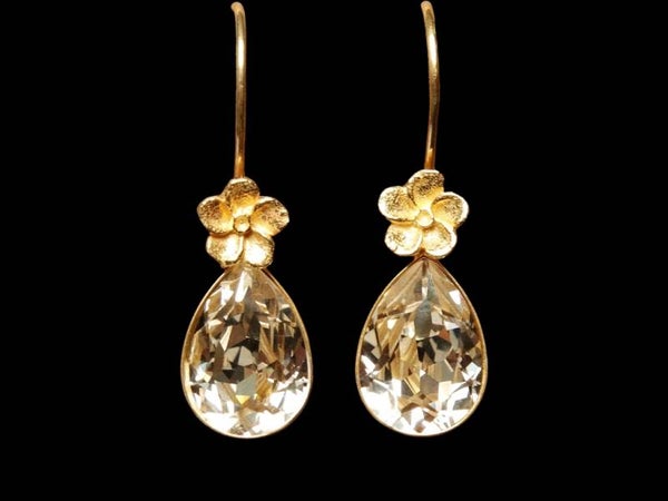 Silk Druppel Oorbellen Bloem, verguld.