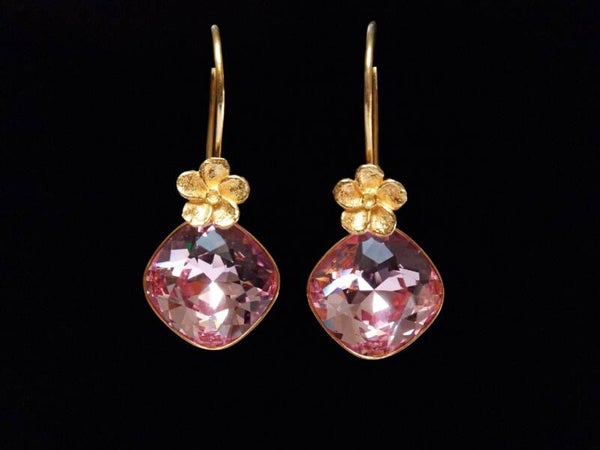 Oorbellen Light Rose Square, verguld