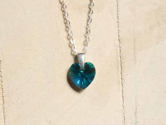 Ketting groen- blauw hart Swarovski & Zilver - Blue Zircon AB