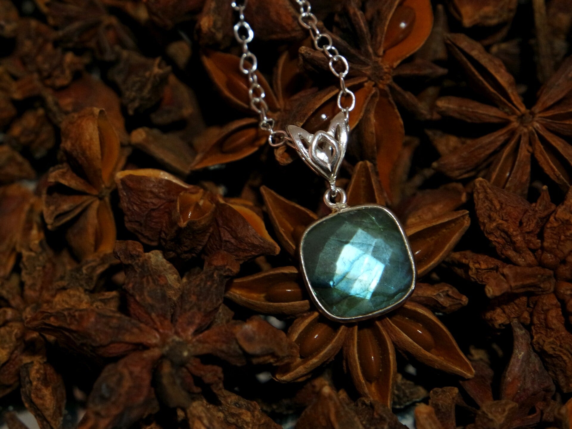 Labradoriet Square Sterling Zilveren Ketting