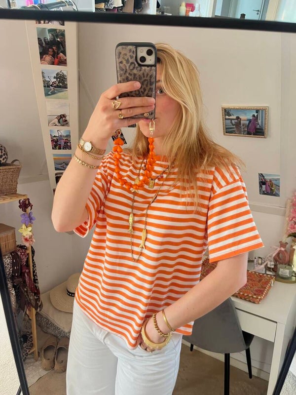 Striped shirt orange/white