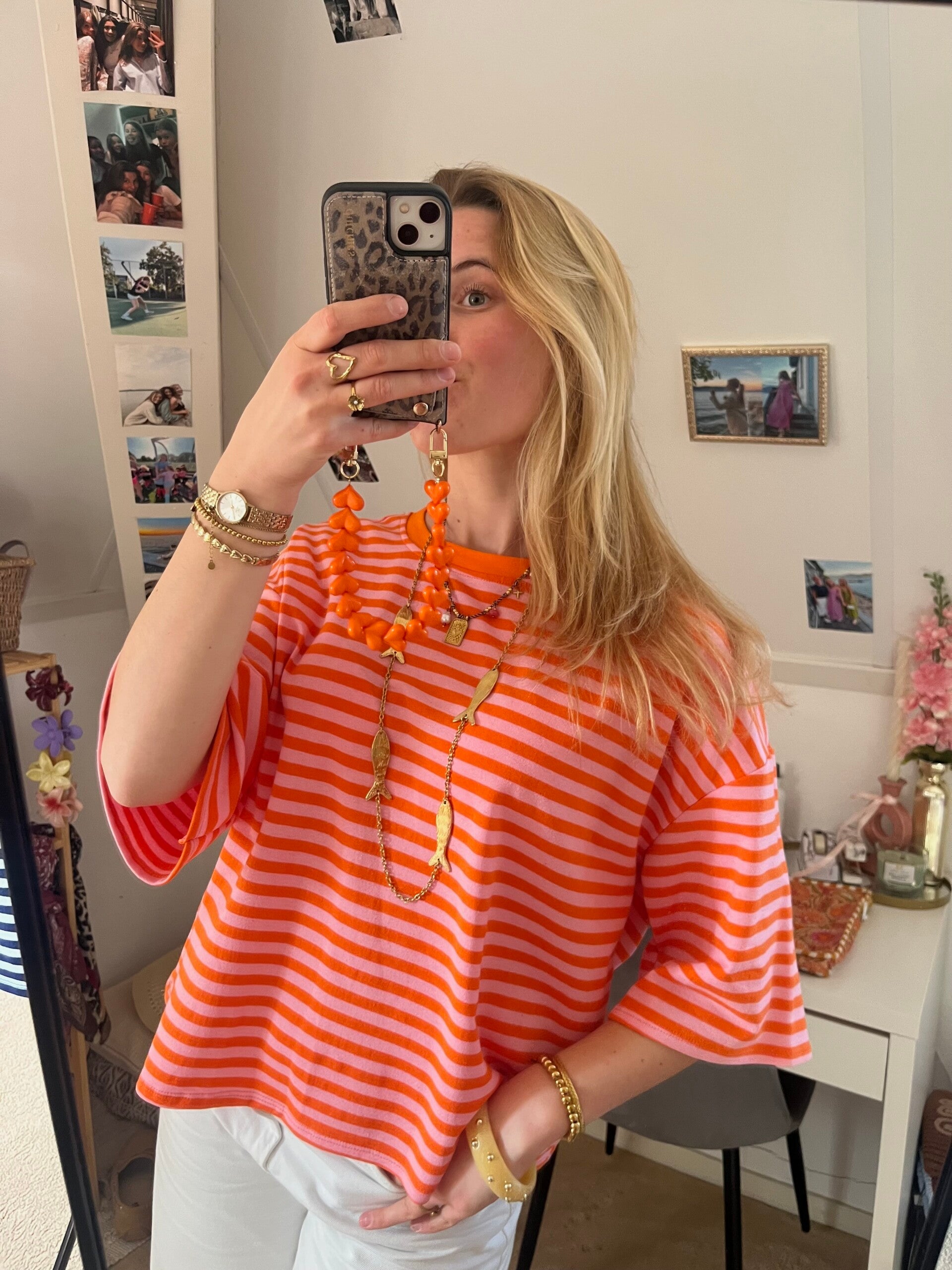 Striped shirt orange/pink