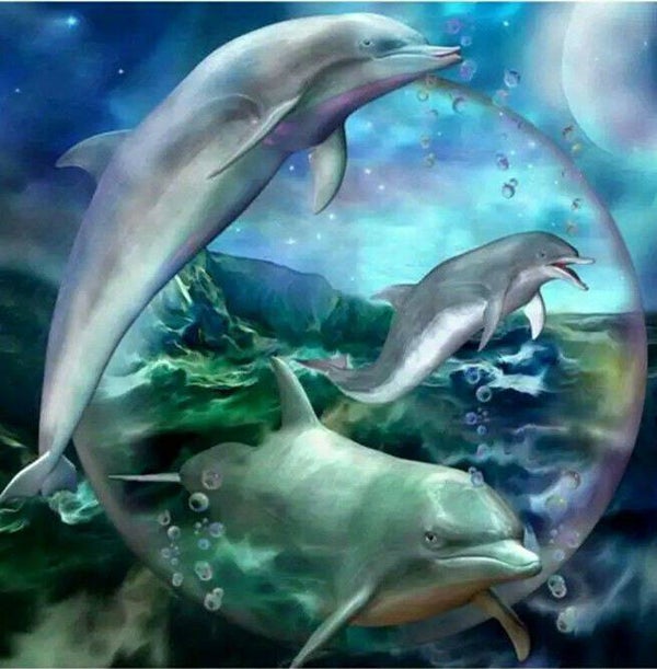 3 Dolfijnen in bel - Diamond Painting