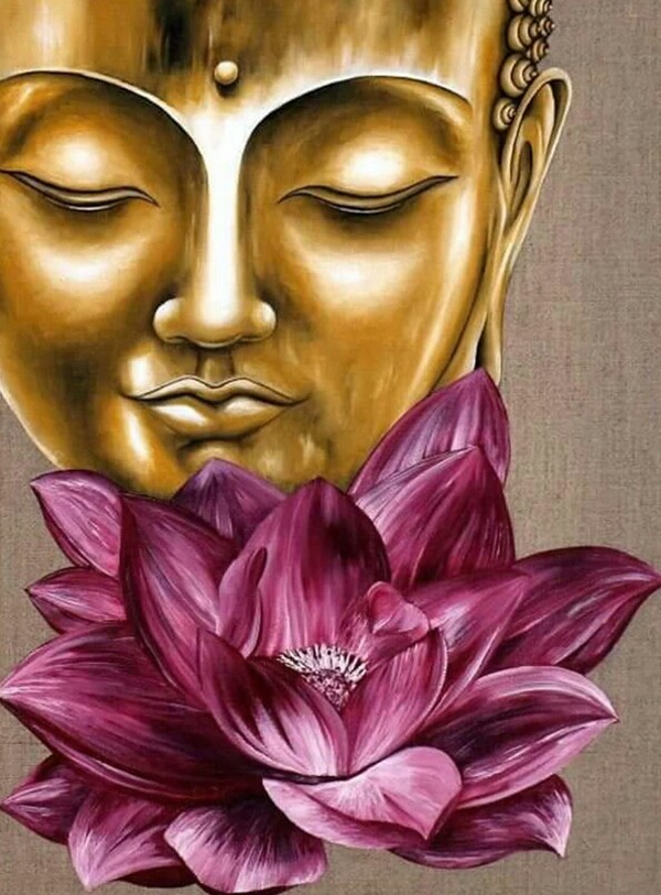 Boeddha , paarse bloem - Diamond painting