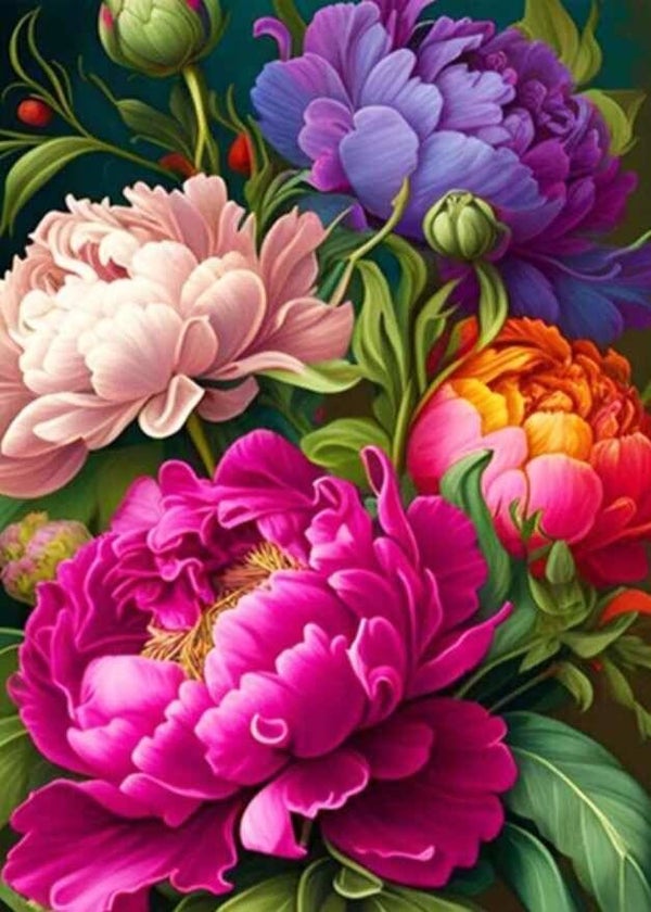 Gekleurde bloemen - Diamond Painting