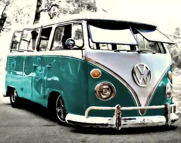 Groene vw bus - Diamond painting