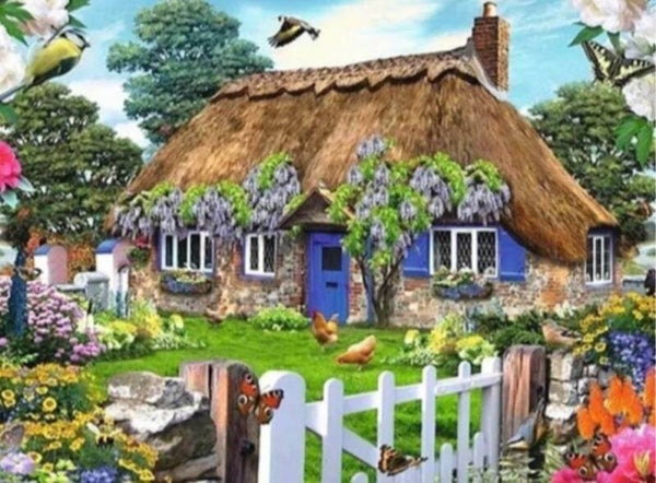 Huis , blauwe deur - Diamond Painting
