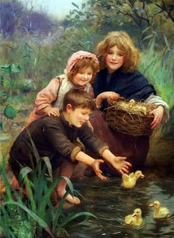 3 kinderen , eendjes - Diamond Painting