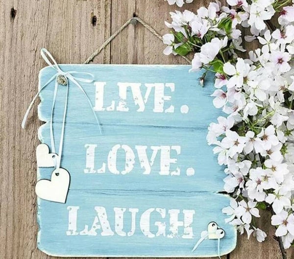 Live , love , laugh , bloemen  - Diamond Painting rond 