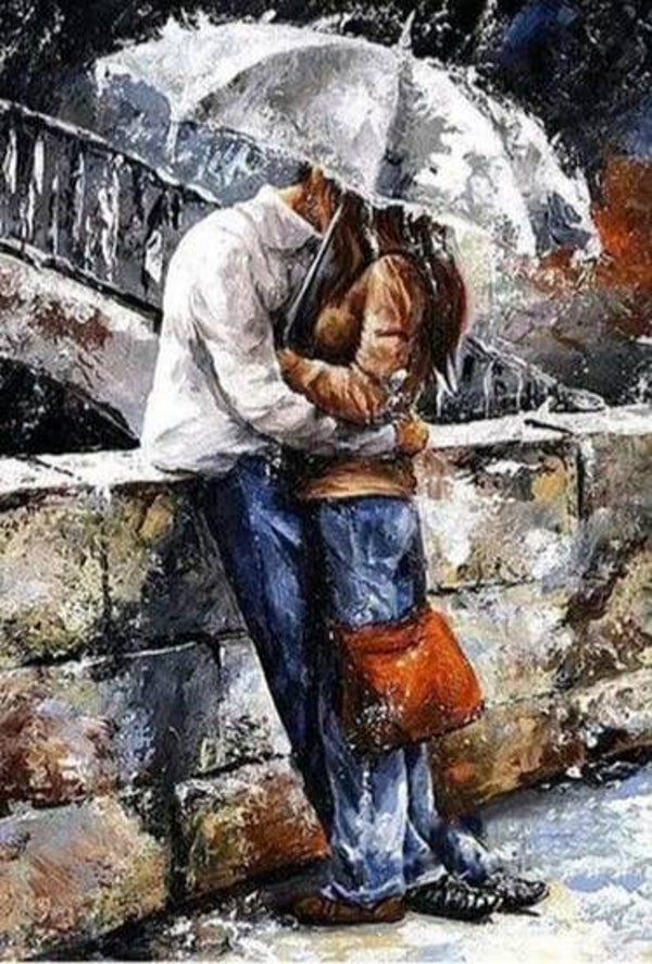 Man en vrouw onder paraplu - Diamond Painting