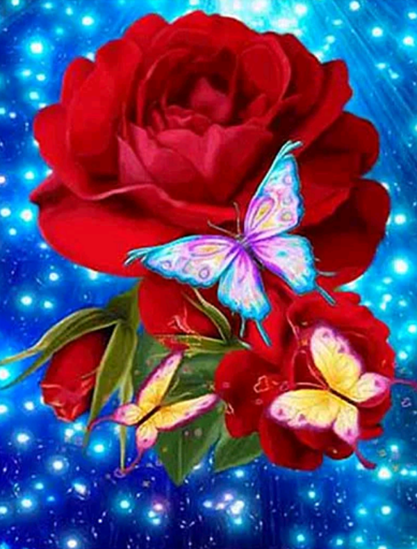 Rode rozen , vlinders - Diamond Painting