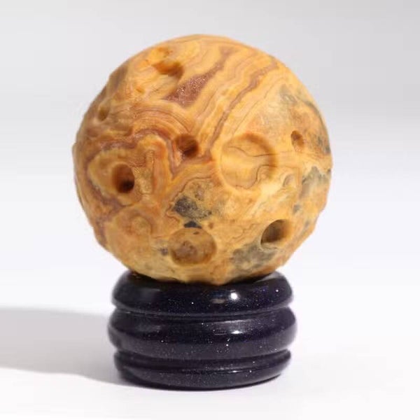 Merkur Planet aus Crazy Lace Jasper auf Goldfluss-Ständer