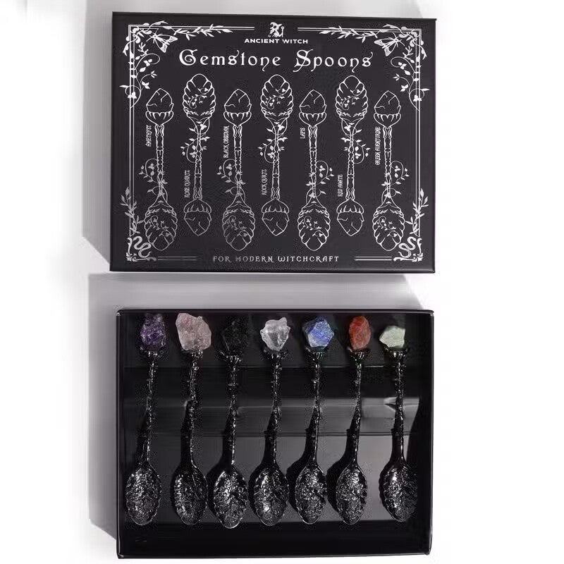 Set mit 7 Hexenlöffeln aus Edelsteinkristall