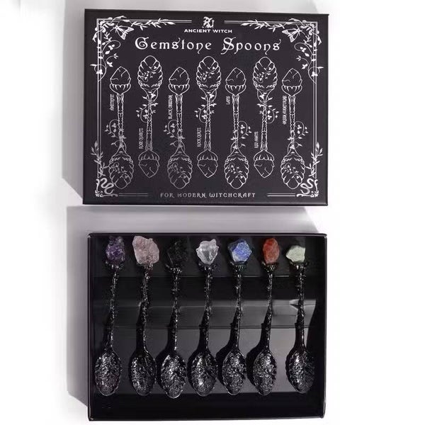 Set mit 7 Hexenlöffeln aus Edelsteinkristall