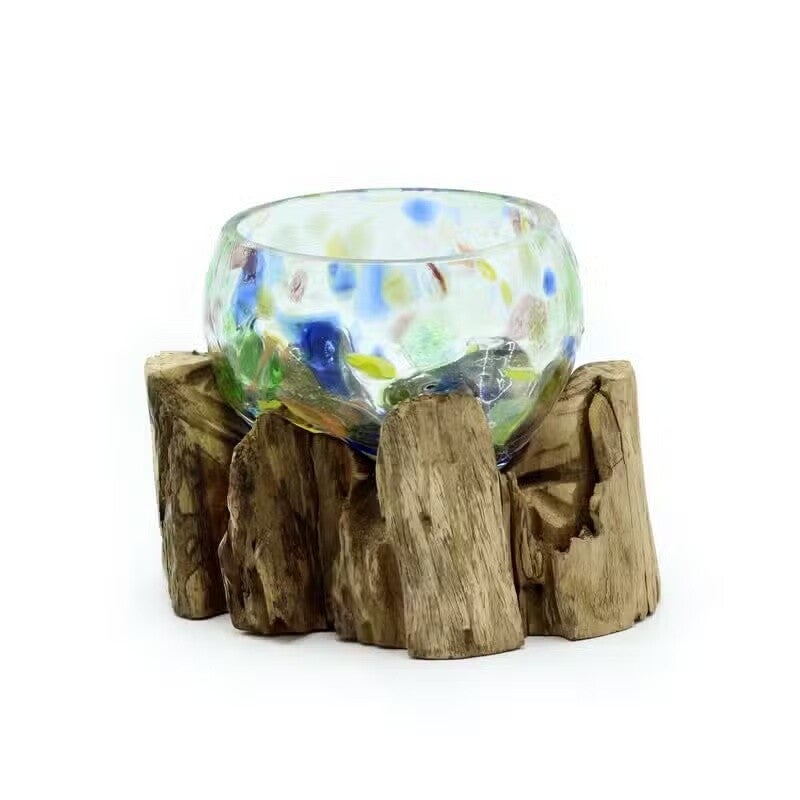 Geschmolzenes farbiges Glas auf Holz - Kleine Schale