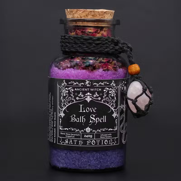 Antiker Hexen-Badezauber & Rosenquarz-Kristall-Amulett – Liebe