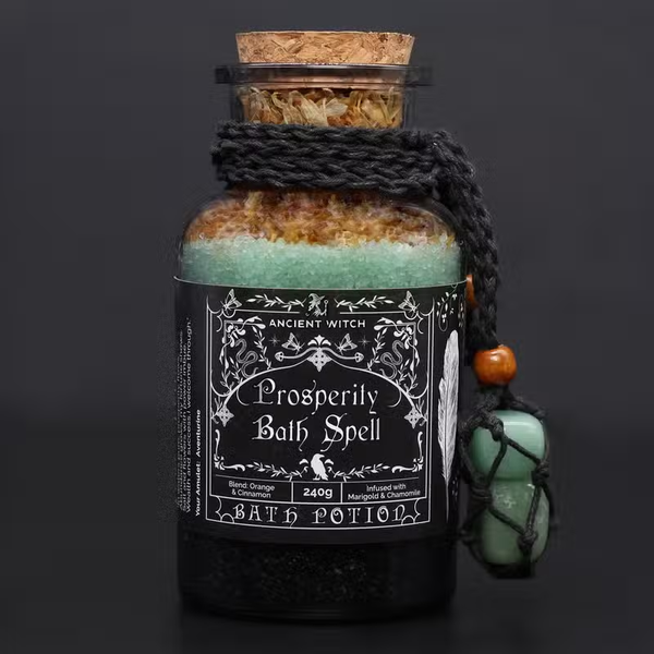 Antiker Hexen-Badezauber & Aventurin-Kristall-Amulett – Wohlstand
