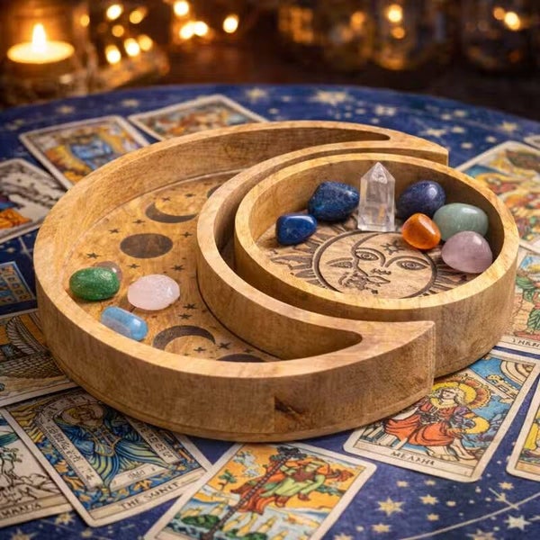 Mond- & Sonnentablett aus Mangoholz – 2 teilig
