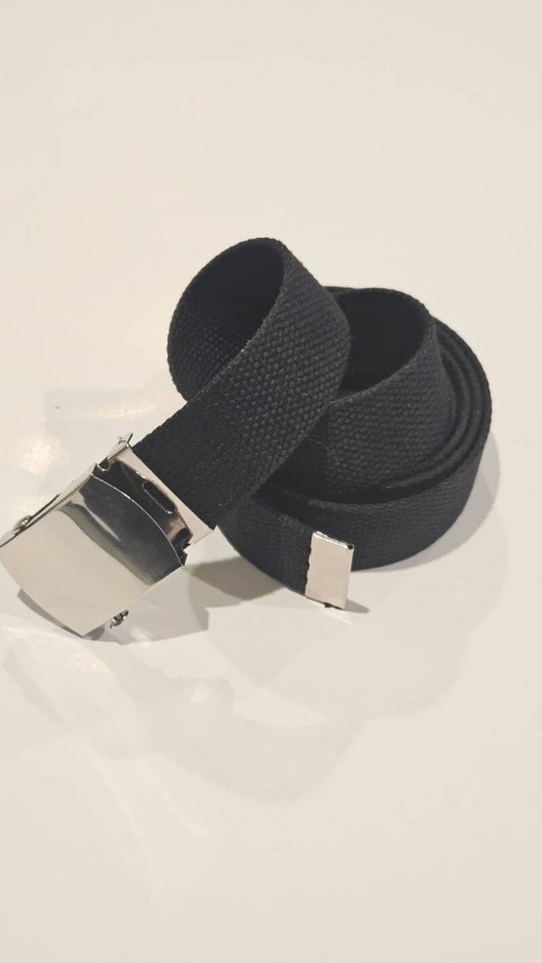 Military style canvas web belt with silver buckle 56”64”72”