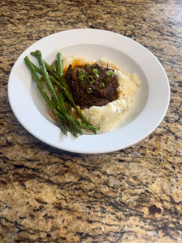 Slow Braised Beef and Garlic Mashed potatoes