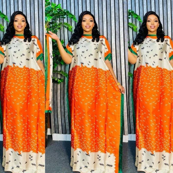 Orange Print Kaftan Dress