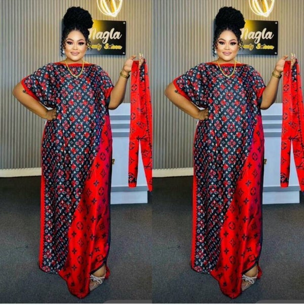 Red & Black Luxe Kaftan Dress