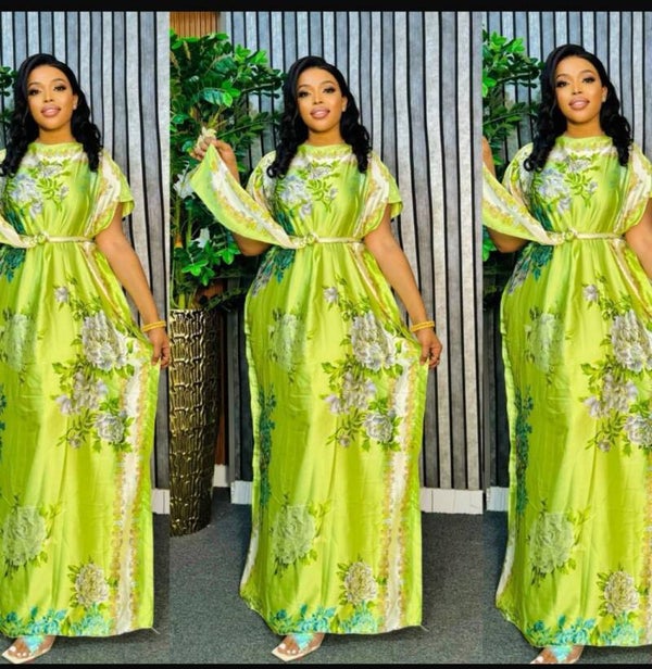 Lime Floral Kaftan Dress