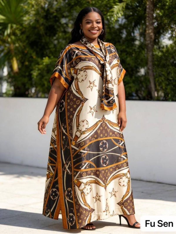 Luxe Mocha Print Maxi Dress