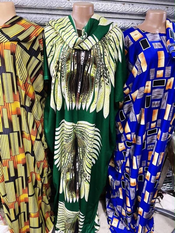 African Print Maxi Kaftan Dress with Matching Scarf
