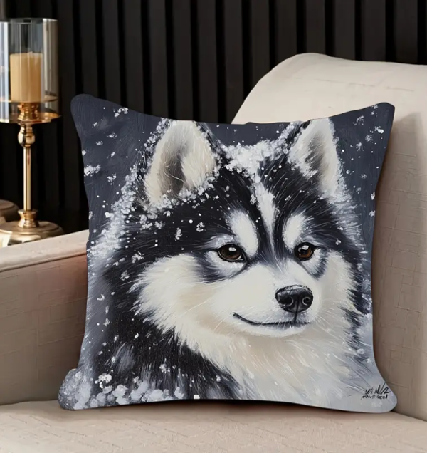 Housse de coussin avec dessin Pomsky