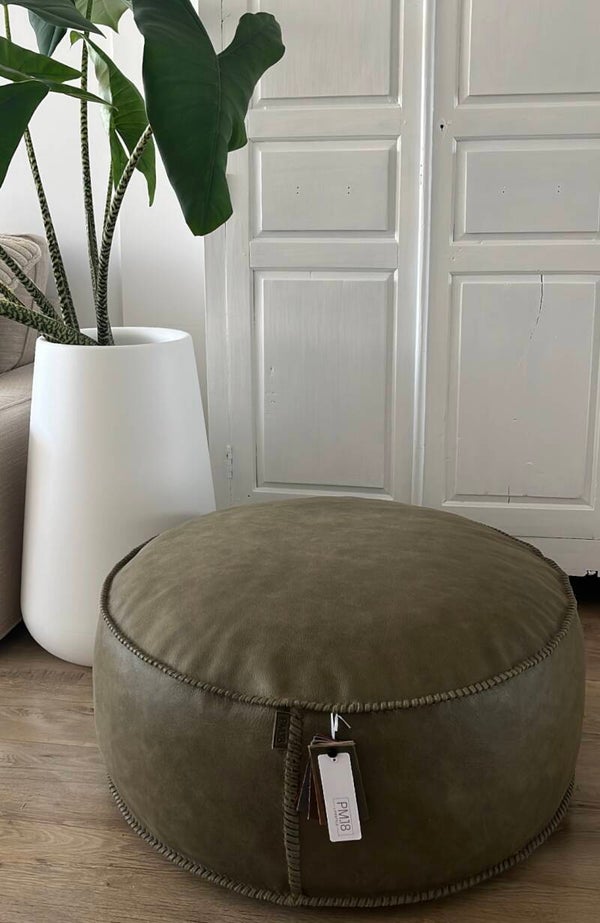 Poef XL - Leer - Rond - Groen -