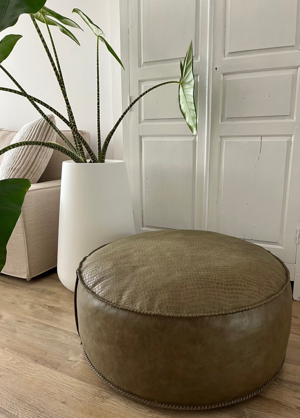 Poef XL - Leer - Rond - Groen - Uni - Mamba -