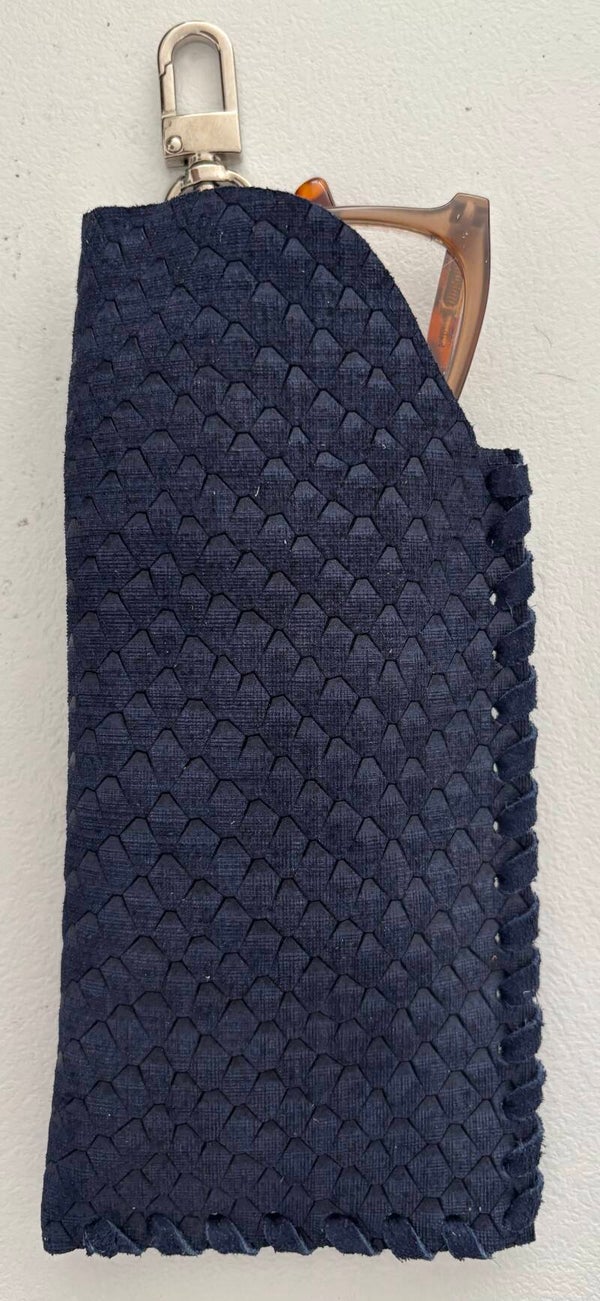 Brillenhoes - Leer - Print - Blauw -