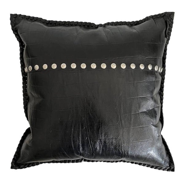 Kussen - Leer - Croco print - 45x45cm - Zwart - Studs -