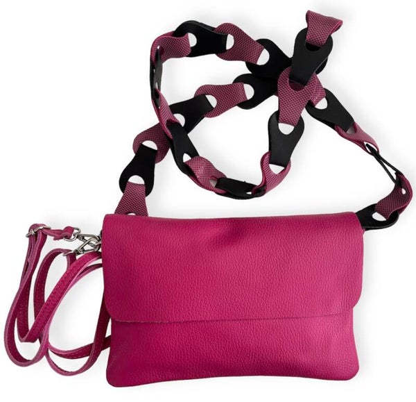 Tas - Leer - Fuchsia - 2 schouderbanden -