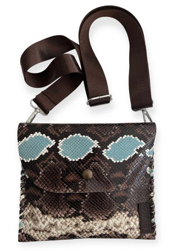 Tas - Leer - Snake - Bruin/Aqua -