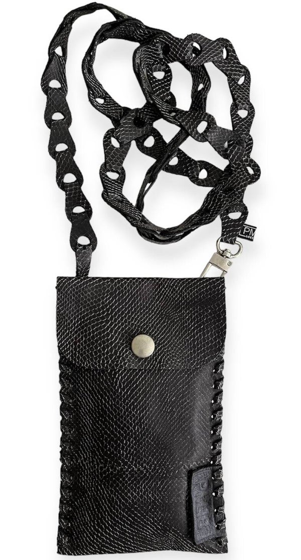 Tasje - Telefoon - Leer - Zwart - Zilver accent -