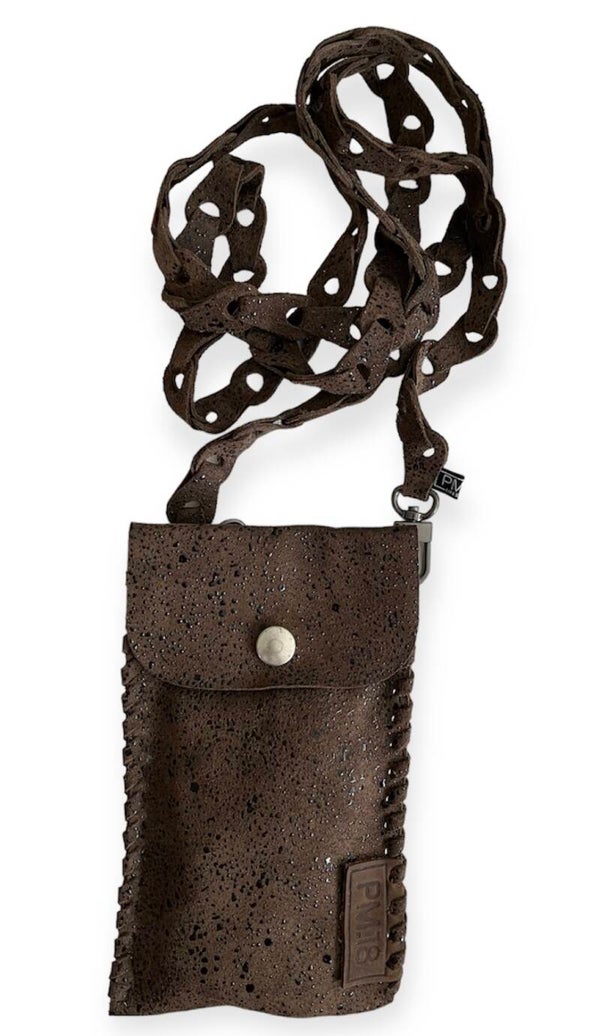 Tasje - Telefoon - Leer - Bruin - Druppelprint -