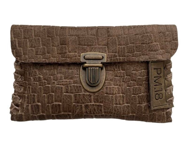 Portemonnee - Leer - Bruin - Vlecht Print -