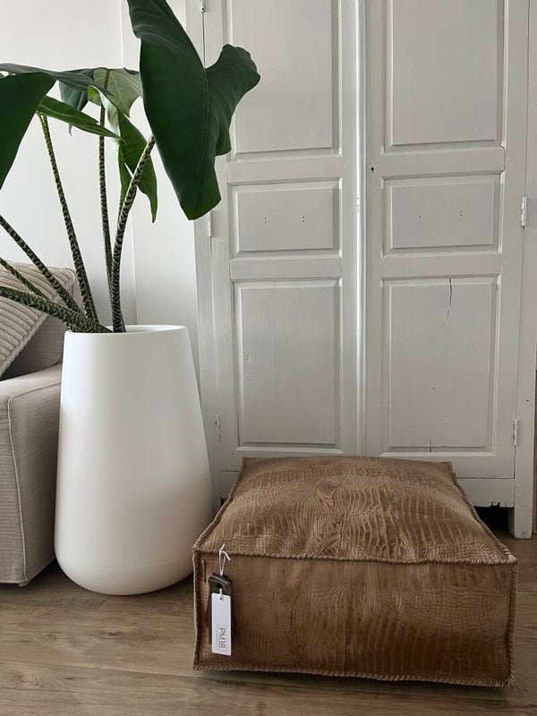 Poef M - Leer - Vierkant - Croco - Beige -