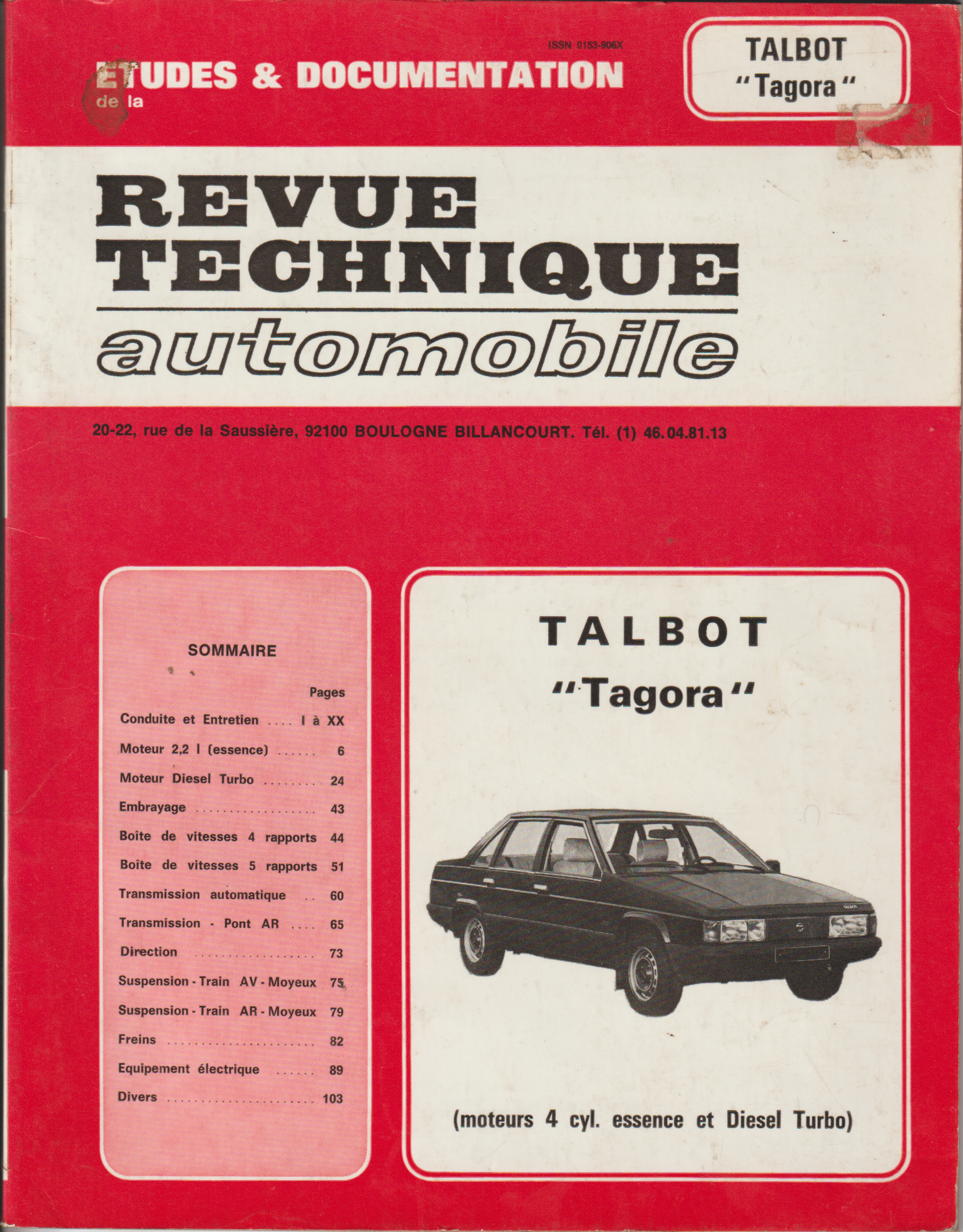 Revue Technique Automobile Talbot Tagora