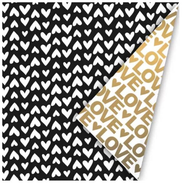 Kadopapier dubbelzijdig Hartjes Love in Goud, Wit, Zwart | 50x300cm
