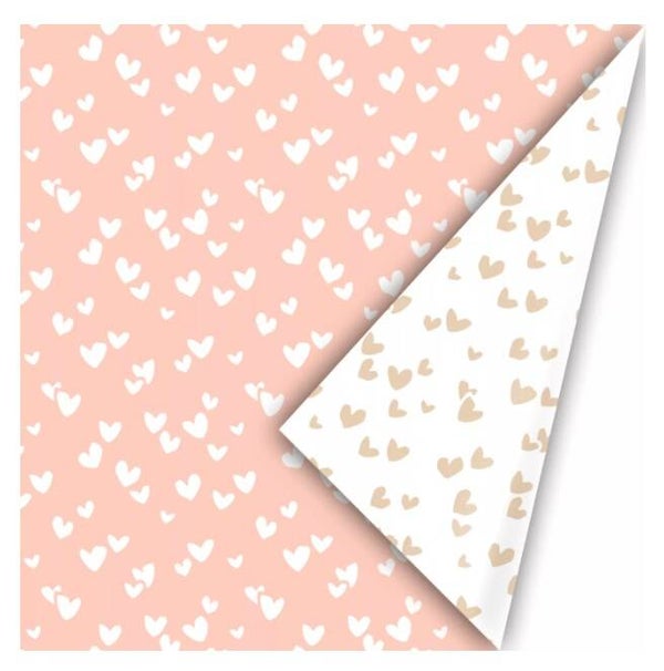 Kadopapier dubbelzijdig Hartjes Pasten Neon, Wit en Zandkleur  | 50x300cm