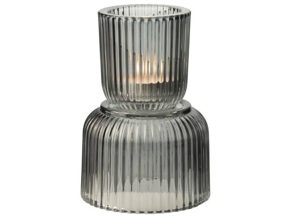 Waxinelicht standaard Gusta Ribbel Glas Grijs