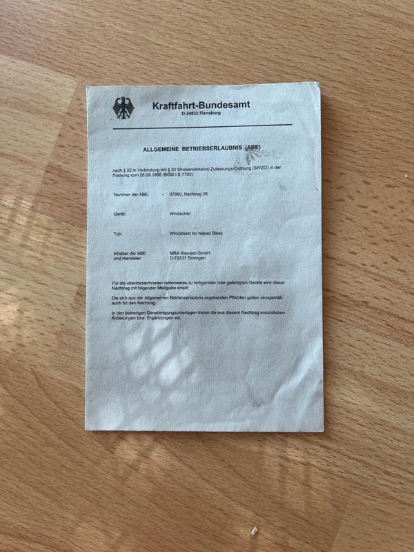MRA ABE Windschild Gutachten Abnahme Literatur Sammlung Schlachtfest Mopsfrikadelle