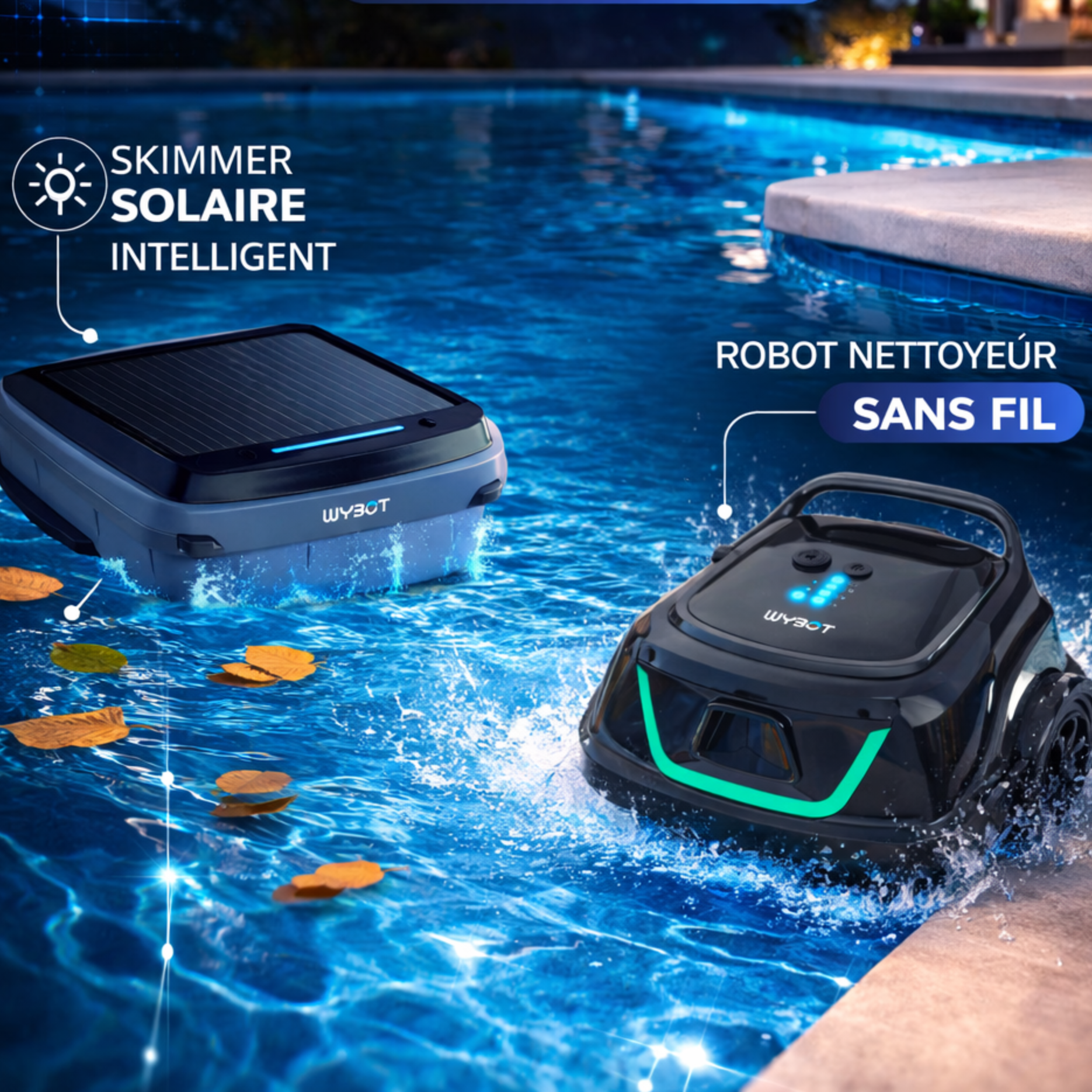 Duo intelligent Robot nettoyeur + Robot skimmer de piscine