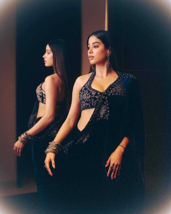 Janhvi Kapoor Velvet Saree Bollywood Collection Party Wear