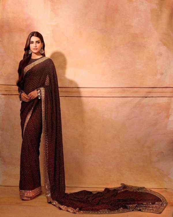 Kriti Sanon Saree Bollywood Collection Festive Georgette Embroidered Style